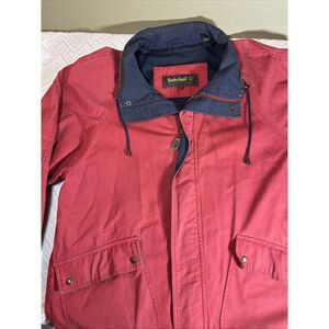 VTG Timberland Weathergear‎ Barn Chore Canvas Jacket w/Leather Trim Mens L Red